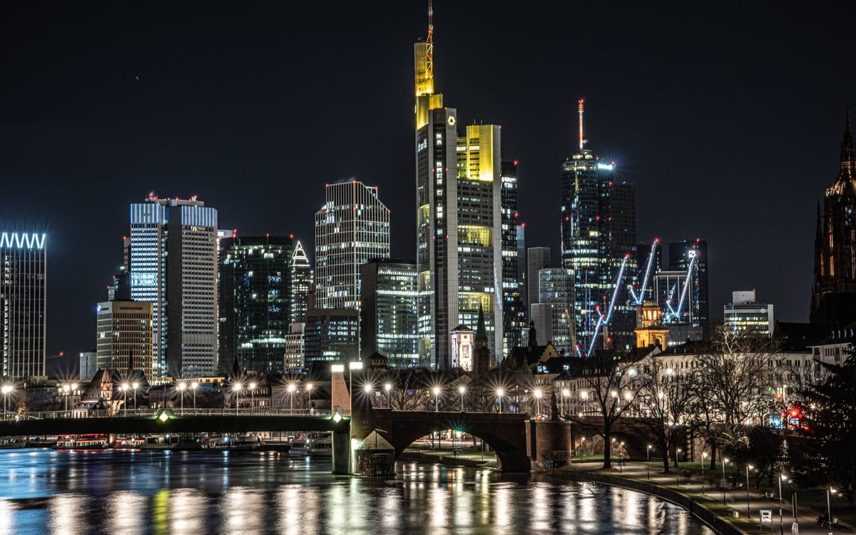 Frankfurt banking towers and European financial district skyline