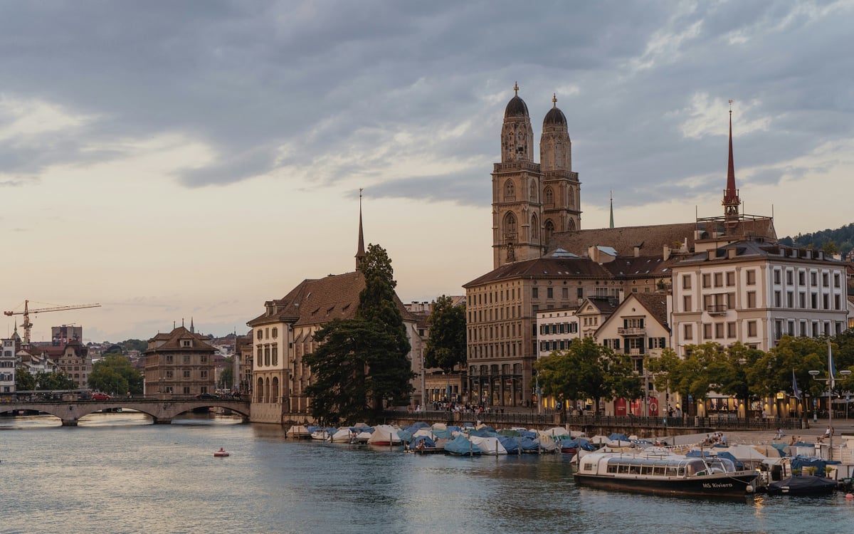 Zurich historic financial waterfront and banking institutions